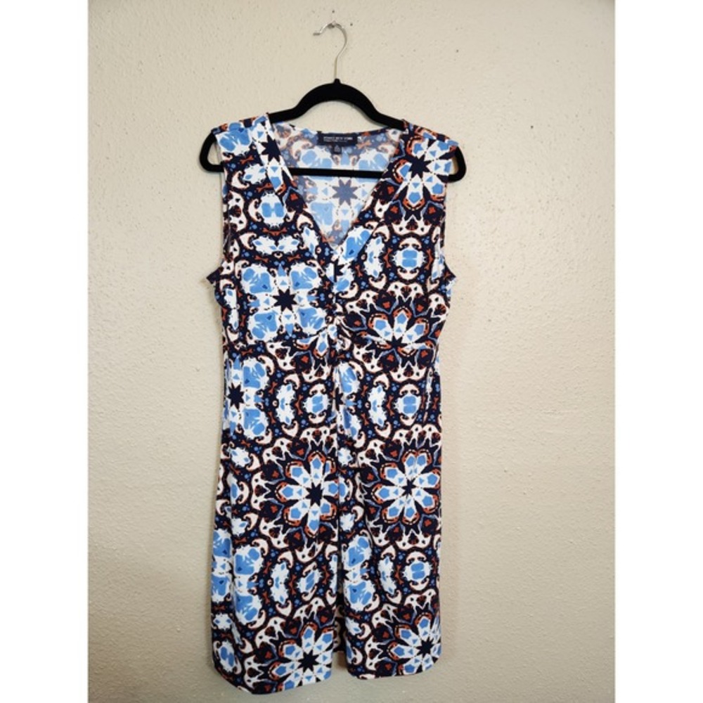 Jones New‎ York Women's Blue Floral Mosaic Sleeveless V-Neck Shift Dress Size PL